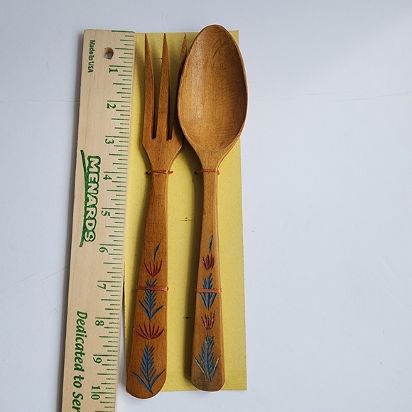 Wooden fork and spoon set vintage - Picture 2 of 6